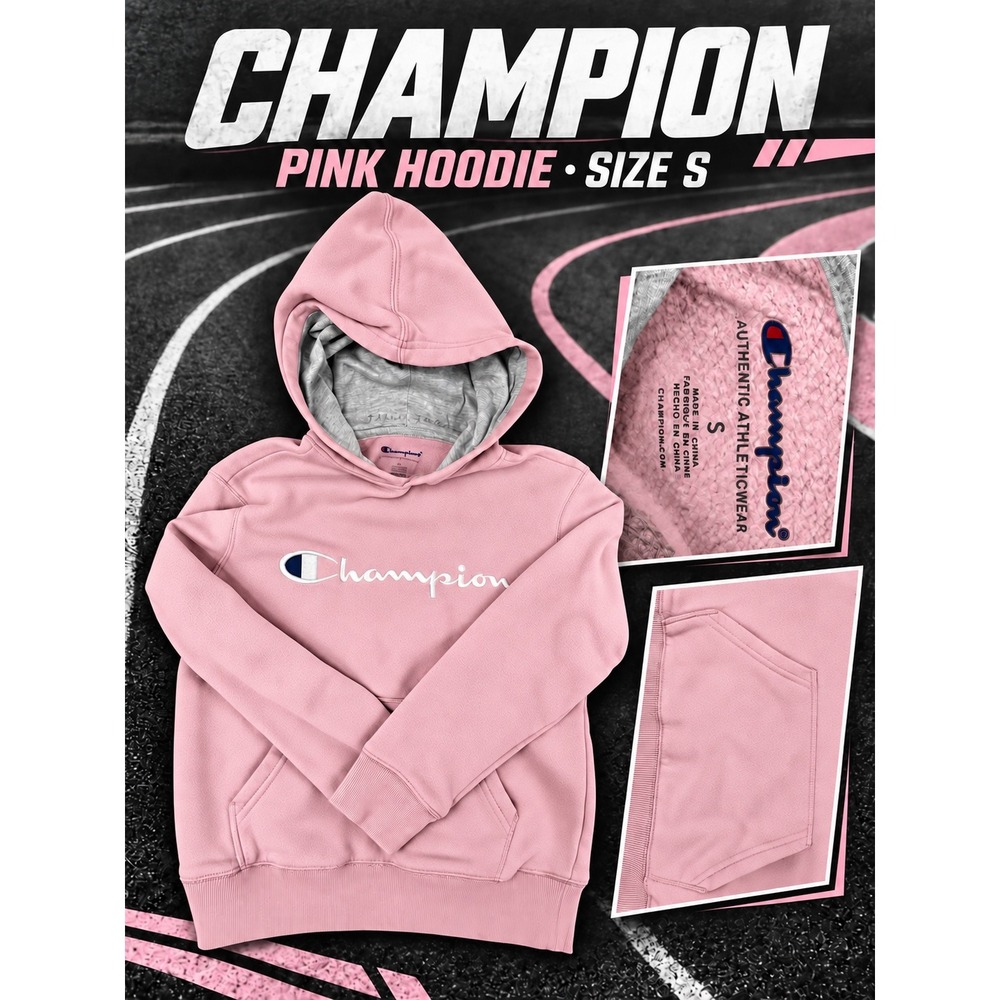 Champion Kids Pink Pullover Hoodie Embroidered Logo Sweatshirt Size S